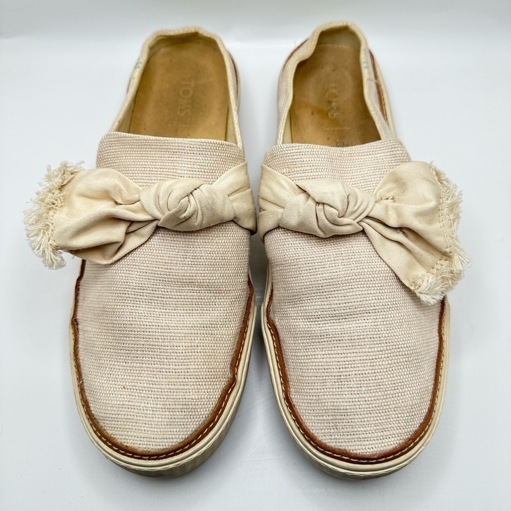 TOMS Natural Heritage Sunrise Canvas Knot Slip-On Mule Sneakers Beige Sz 6.5